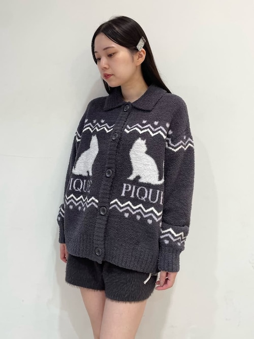 セール】CATジャガード衿付きカーディガン（ルームウェア/パジャマ