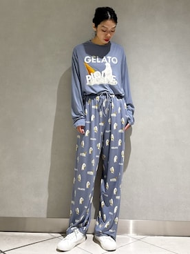 「アイテム（ルームウェア、ブルー系）」を使った、gelato piqueさん（レディース・168cm）の秋コーディネート