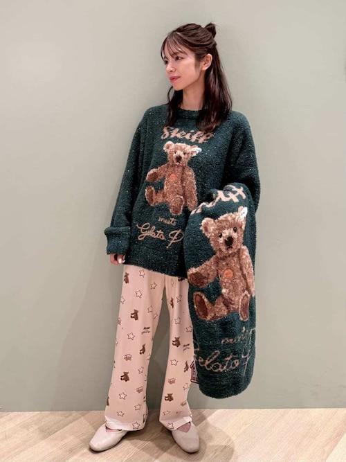 【未使用】ジェラピケ パウダーベアジャガードボーダーブランケット ミントグリーン HOMME】ジェラート2ボーダーブランケット(その他)｜ルームウェア