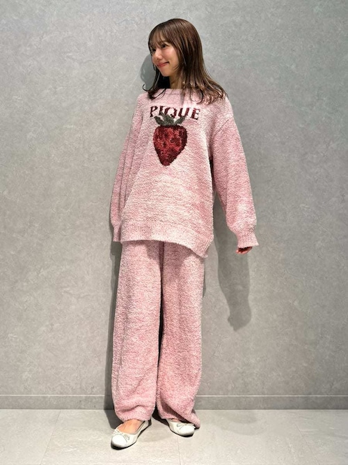 メランジストロベリージャガードプルオーバー・メランジロゴ刺繍ロングパンツ gelato pique｜メランジストロベリージャガードプルオーバー | Rakuten