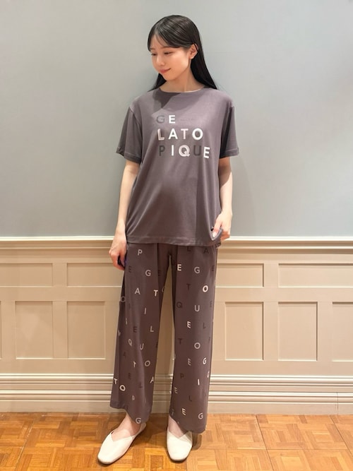 すぐ届く gelato pique* レーヨン ルームウェア ロングパンツ セール】【接触冷感】レーヨンロゴ柄ロングパンツ（ルームウェア