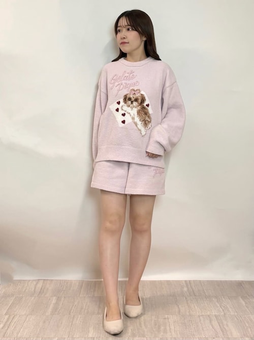 ジェラートピケ シーズージャガードプルオーバー ショートパンツ ピンク シーズー柄ショートパンツ(ショートパンツ)｜ルームウェア