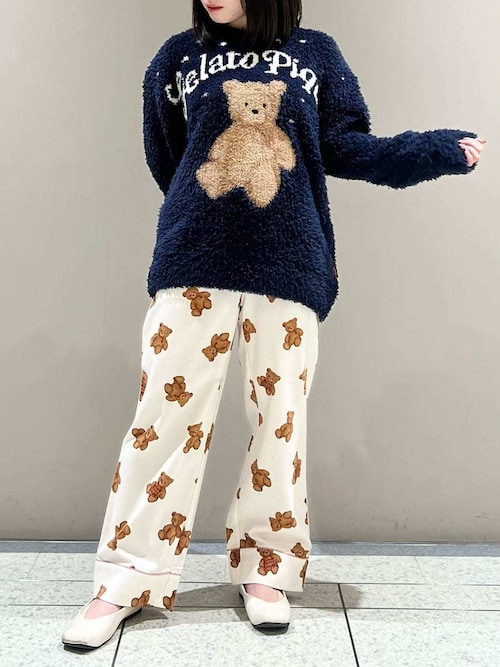 セール】【HOLIDAY】ベア柄ネルロングパンツ（ルームウェア/パジャマ