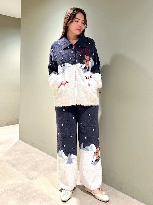 ジェラートピケ 【HOLIDAY】スキーベアジャガードカーディガン　ネイビー gelato pique（ジェラートピケ） HOLIDAY スキーベアジャガード