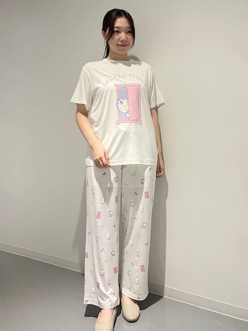 ジェラートピケ ルームウェア パジャマ セットアップ上下 半袖ロングパンツ　新品 セール】【ONLINE限定】【接触冷感】ベアワンポイントTシャツ