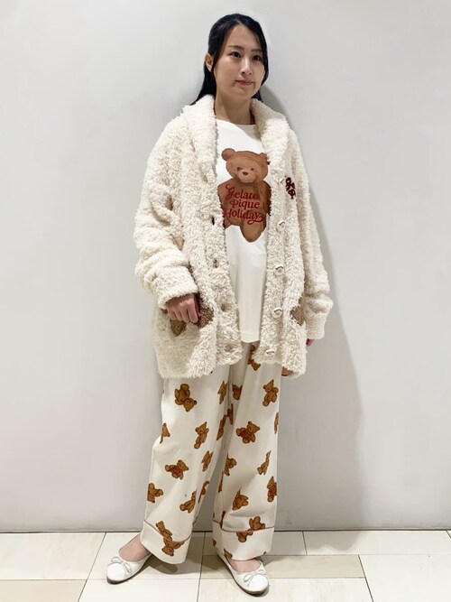 ジェラートピケ★ワンポイントベア ルームウェアセット セール】【ONLINE限定】スポーティーベアワンポイントTシャツ＆総柄