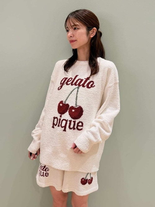 ［正規品］gelatopiqué チェリー刺繍 ニットルームウェアセット ONLINE限定カラーあり】ベビモコチェリージャガードプルオーバー
