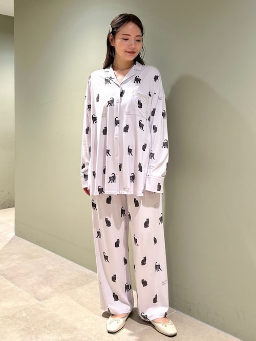 Gelato Pique ジェラートピパジャマ CAT 上下セット　ルームウェア CAT総柄シャツ（ルームウェア/パジャマ）｜gelato pique（ジェラート