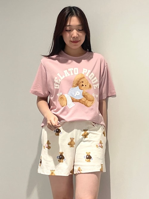 スターバックス　ジェラートピケ　カットソーシャツ　ショートパンツ　くま　ベア柄 セール】スポーティーベア総柄ショートパンツ（ルームウェア/パジャマ
