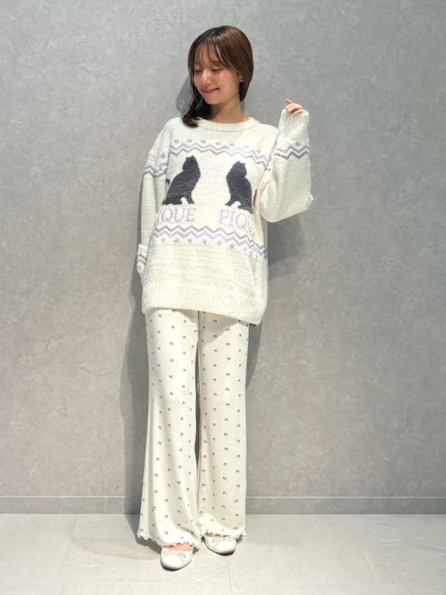 針抜きリボン柄ロングパンツ（ルームウェア/パジャマ）｜gelato pique