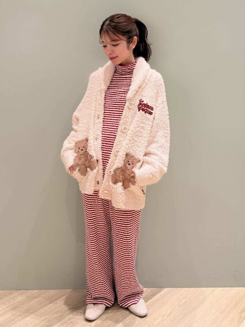 HOLIDAY】ボーダーふくれジャガードハイネックロンT（ルームウェア