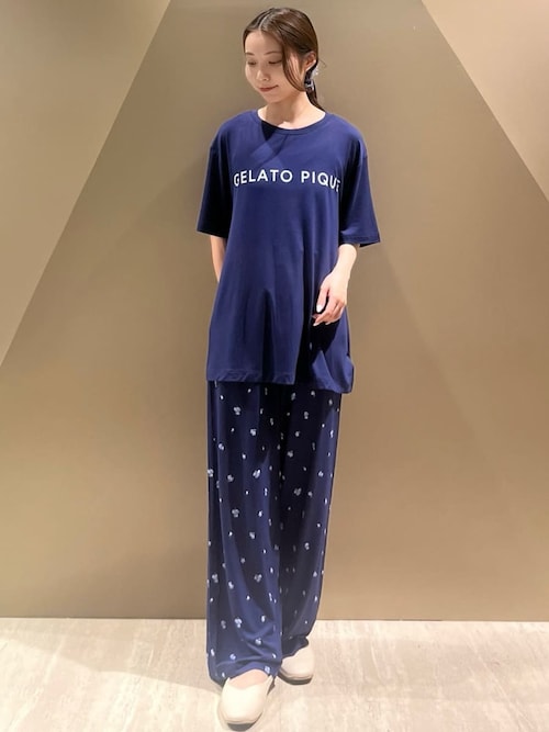 Gelato Pique ネイビー ルームウェア 接触冷感】モチーフ4柄ロングパンツ（ルームウェア/パジャマ）｜gelato