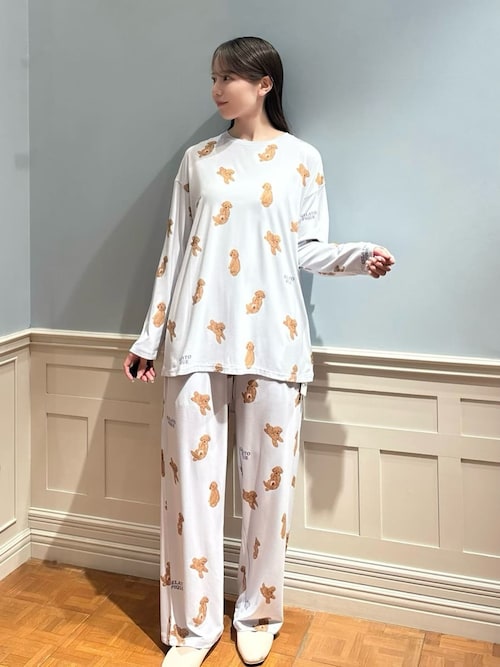 ジェラートピケ スリープドッグ柄 ロンT ロングパンツ セット　ジェラピケ　新品 ドッグ柄ロングパンツ(ロングパンツ)｜ルームウェア・パジャマ通販の