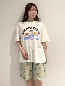 「アイテム（ルームウェア、グリーン系）」を使った、gelato piqueさん（レディース・164cm）の夏コーディネート