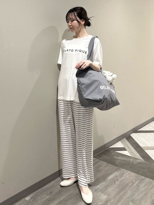 ジェラートピケ　ルージュチェリーレーヨンロゴTシャツ&ロングパンツセット レーヨンロゴTシャツ&ボーダーロングパンツセット（ルームウェア