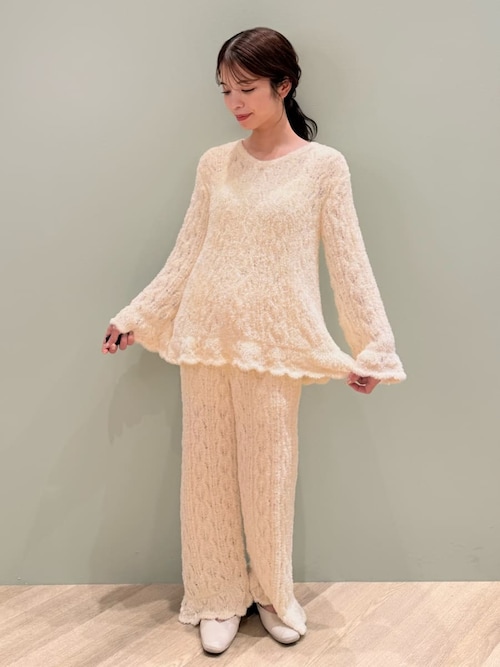 セール】フェザー柄編みロングパンツ（ルームウェア/パジャマ