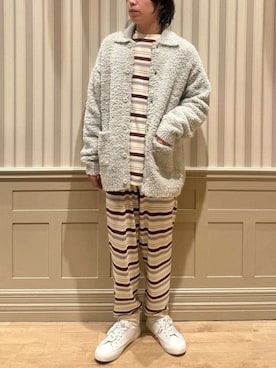 「gelato pique（ジェラートピケ）の【HOMME】レーヨンマルチボーダーロンT（ルームウェア/パジャマ）」を使った、gelato piqueさん（メンズ・170cm）の秋コーディネート