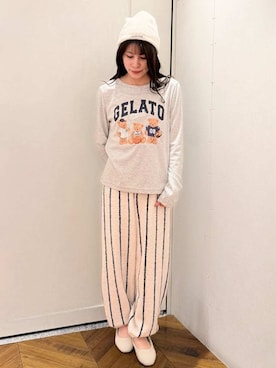 「gelato pique（ジェラートピケ）のニットビーニー（ニットキャップ/ビーニー、ホワイト系）」を使った、gelato piqueさんの秋コーディネート