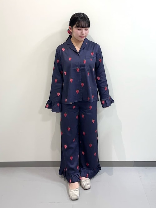 セール】ストロベリー柄ツイルロングパンツ（ルームウェア/パジャマ