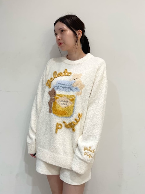 新品　ジェラートピケ　ベビモコ　はちみつベア　プルオーバー　ルームウェア ベビモコはちみつベアジャガードプルオーバー(ニットプル