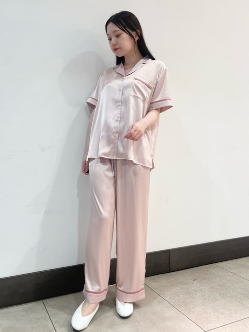 GELATO PIQUE 【接触冷感】グレー ルームウェア 接触冷感サテンラインロングパンツ（ルームウェア/パジャマ