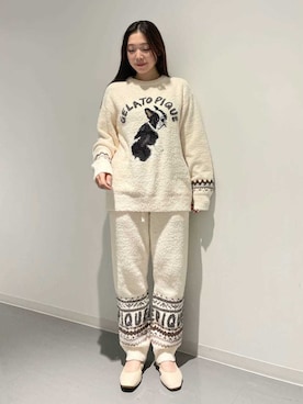 「gelato pique（ジェラートピケ）の【HOMME】 パウダーノルディックロングパンツ（ルームウェア/パジャマ）」を使った、gelato piqueさん（レディース・162cm）の秋コーディネート