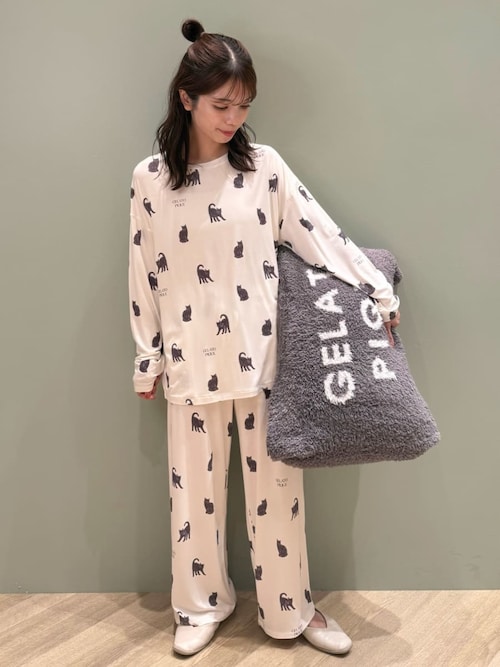 セール】CAT総柄ロンT（ルームウェア/パジャマ）｜gelato pique