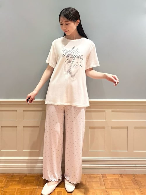 CAT柄ワンポイントTシャツ（ルームウェア/パジャマ）｜gelato
