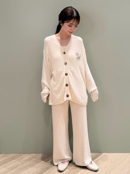 ホットスムーズィーリブカーディガン・ロングパンツ　グレー　上下セット 調温スムーズィーリブカーディガン（ルームウェア/パジャマ