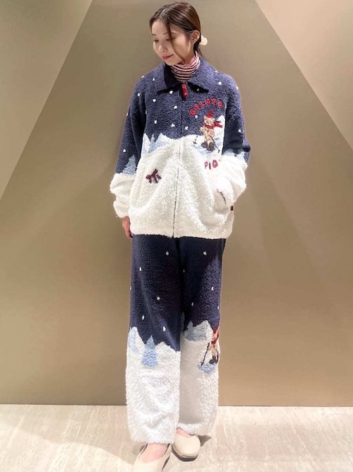 HOLIDAY】ボーダーふくれジャガードハイネックロンT（ルームウェア