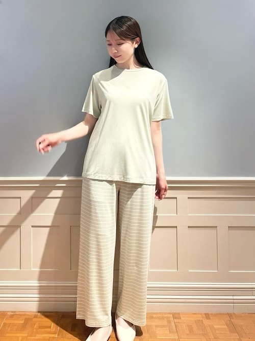 セール】レーヨンロゴTシャツ&ボーダーロングパンツセット（ルーム