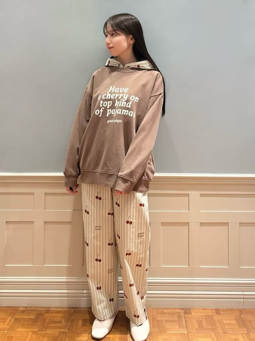 UNISEX】チェリー柄シャツパーカ（ルームウェア/パジャマ）｜gelato
