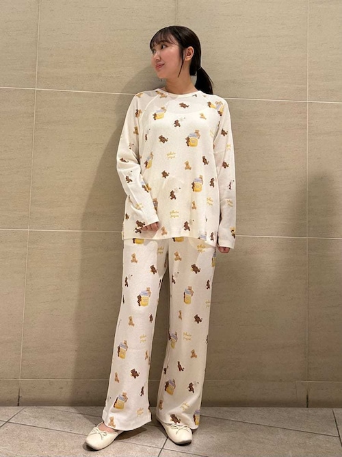ジェラートピケ　ベア柄 ロングパンツ オフホワイト　新品 ウォッシングベア柄ロングパンツ(ロングパンツ)｜ルームウェア