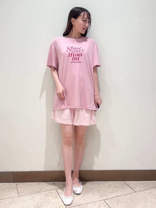 gelato pique ピンク カットソー & ショートパンツ セット セール】【接触冷感】ロゴTシャツ&リブショートパンツセット