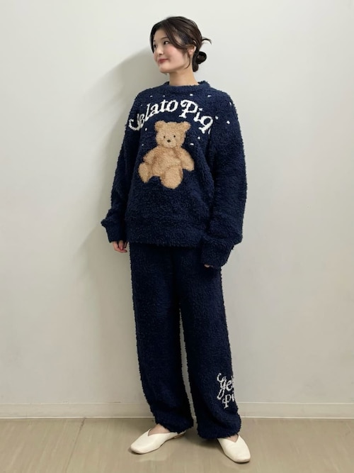 ジェラートピケ　ベアジャガードプルオーバー　ネイビー　上のみ HOLIDAY】【HOMME】ジェラートスノーベアジャガードプルオーバー