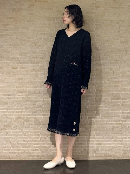 セール】【JOEL ROBUCHON】ツイードモコVネックワンピース（ルーム