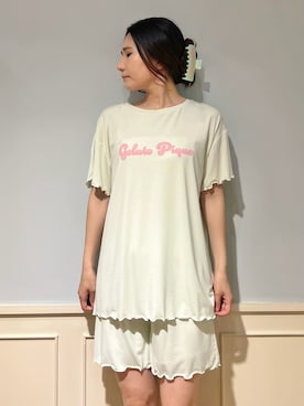 「アイテム（ヘアアクセサリー、グリーン系）」を使った、gelato piqueさん（レディース・158cm）の夏コーディネート