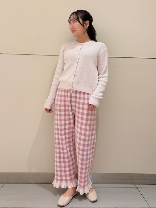gelato pique 2点セット　ルームウェア　さくら　カーディガン　パンツ リブカーディガン&チェックロングパンツセット（ルームウェア/パジャマ