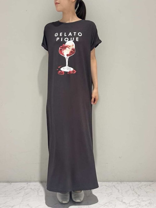 【新品】GELATO PIQUE☆接触冷感 ロングワンピース「本日限り」 セール】【接触冷感】COOLレーヨンデザートロゴワンピース