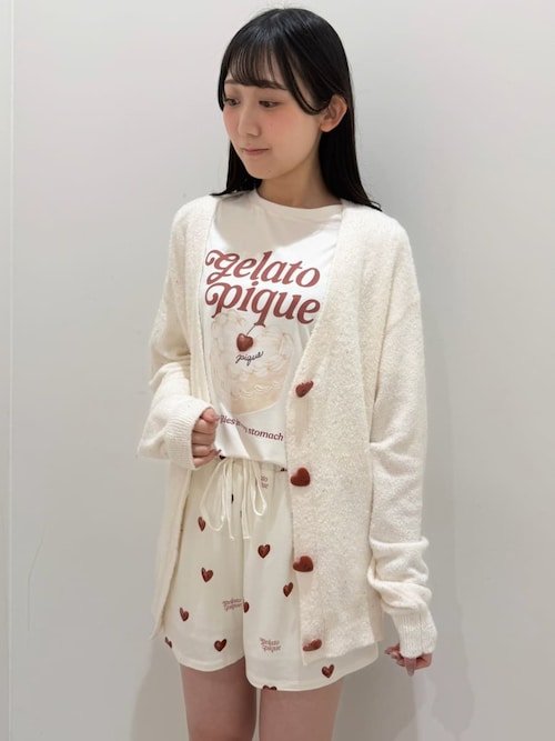 ジェラピケ　パジャマ　ルームウェア　グレー　ハート　半袖　半パン 接触冷感】ハート柄ショートパンツ（ルームウェア/パジャマ）｜gelato