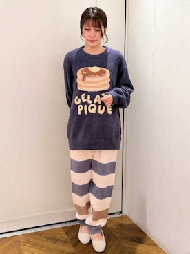 「gelato pique（ジェラートピケ）のベビモコモチーフジャガードプルオーバー（ルームウェア/パジャマ、ブルー系）」を使った、gelato piqueさんの秋コーディネート