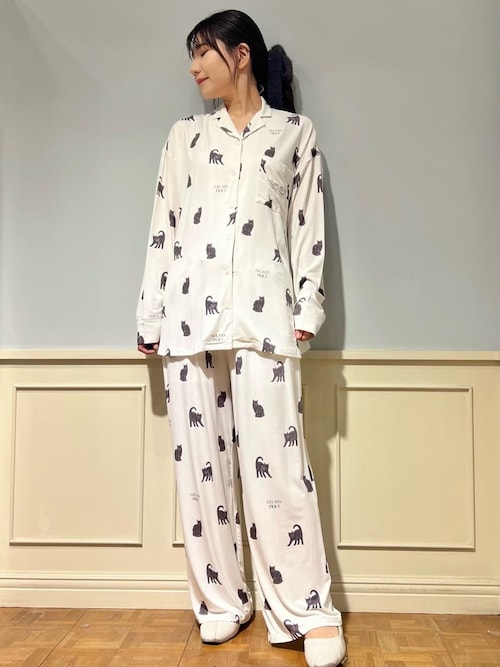 [新品] gelatopique ジェラートピケ総柄ジャガード　上下セット セール】CAT総柄シャツ（ルームウェア/パジャマ）｜gelato pique