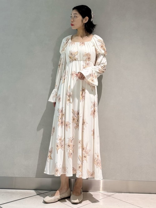 ジェラートピケ　パジャマワンピース MUCHA】リリー柄カップインワンピース（ルームウェア/パジャマ