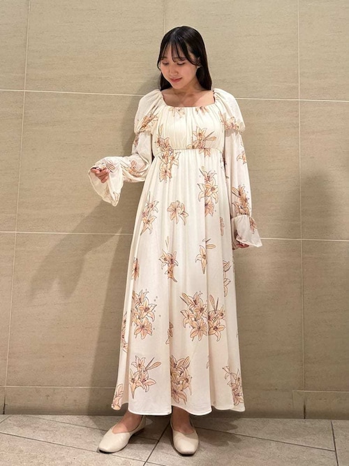 MUCHA】リリー柄カップインワンピース（ルームウェア/パジャマ