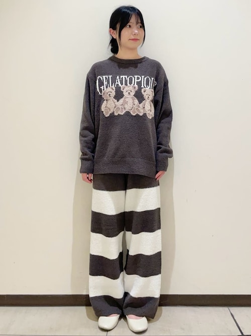 モチーフジャガードボーダーロングパンツ（ルームウェア/パジャマ