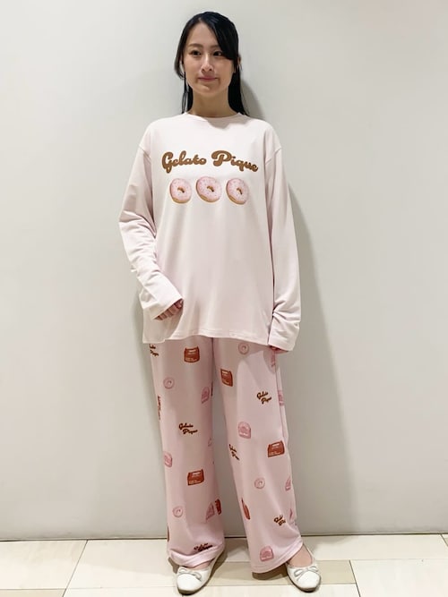 新品　ジェラートピケ　スウェットトレーナー　パンツ　セットアップ　ピンク ダックスフンド柄ロングパンツ(ロングパンツ)｜ルームウェア・パジャマ