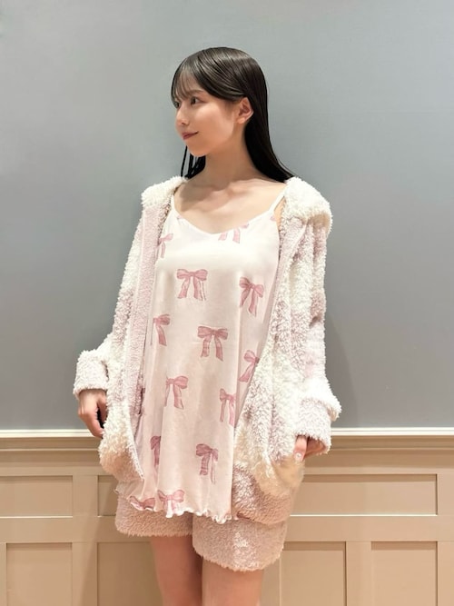 セール】リボン柄カップインキャミソール（ルームウェア/パジャマ