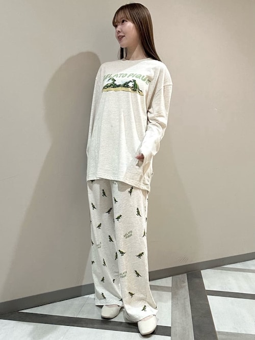 ＊新品未開封＊ダイナソー 柄 ロンT & ロングパンツ 上下セット gelato pique パジャマ 「HOMME」スラブダイナソー総柄ロングパンツ