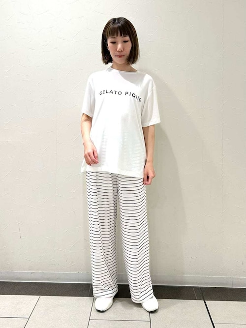 レーヨンロゴTシャツ&ボーダーロングパンツセット（ルームウェア