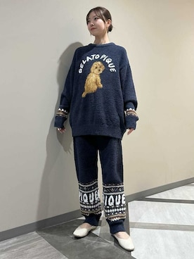 「gelato pique（ジェラートピケ）の【HOMME】 パウダーノルディックロングパンツ（ルームウェア/パジャマ）」を使った、gelato piqueさん（レディース・158cm）の秋コーディネート